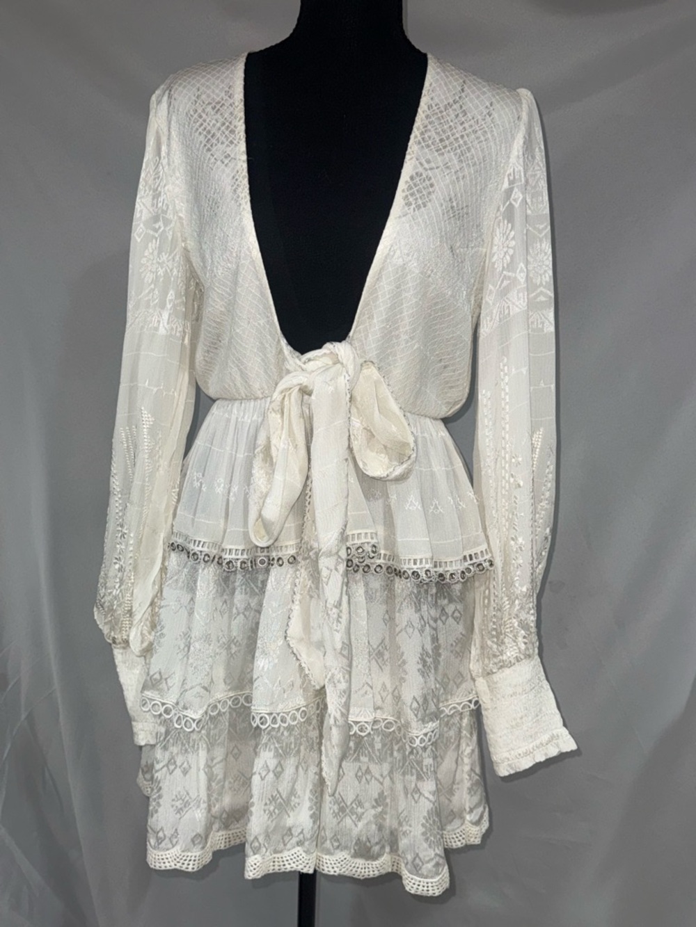 HEMANT & NANDITA Ivory White Lace Mini Dress